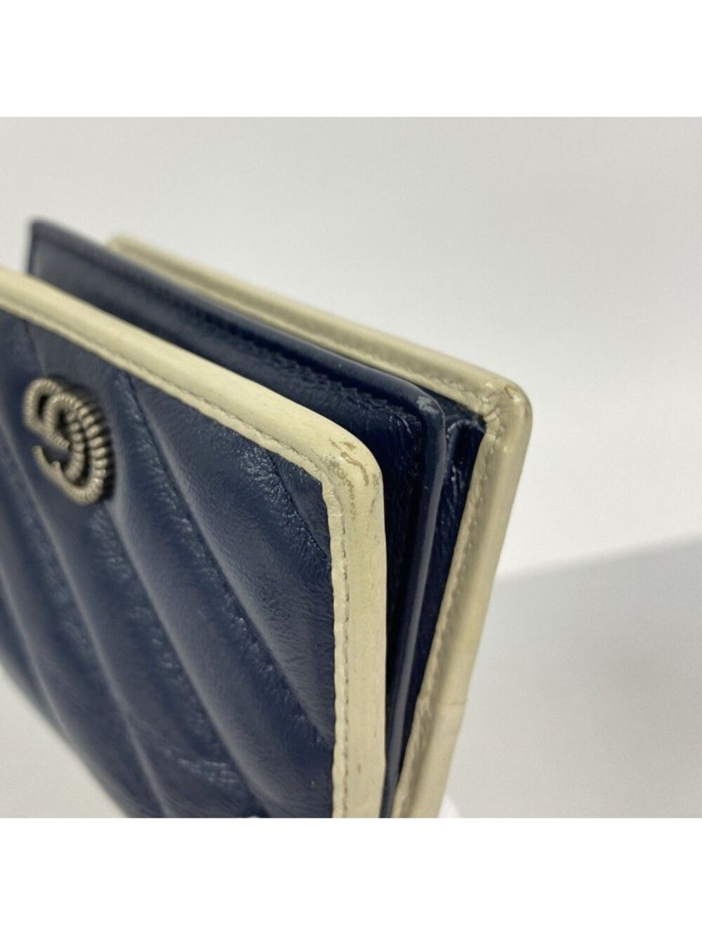 Gucci Wallet GG Marmont Leather Navy White Silver - Picture 6 of 8